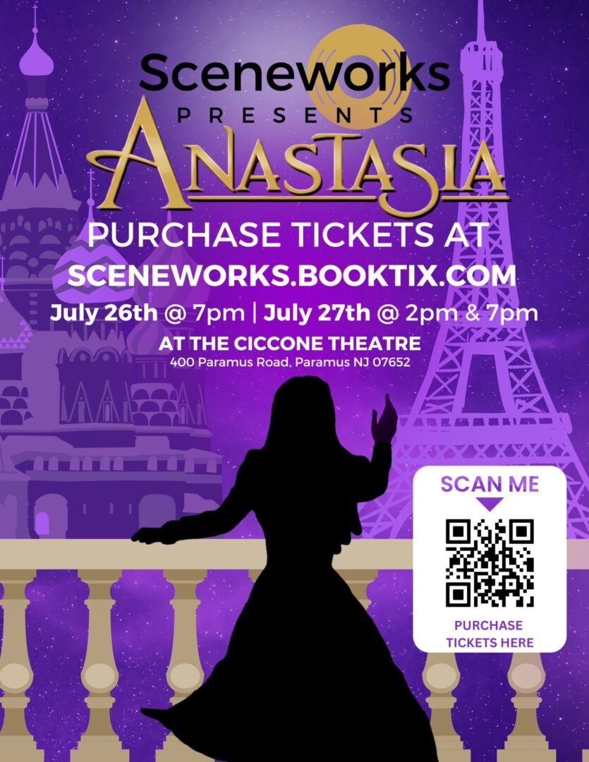 Anastasia musical poster with QR code.