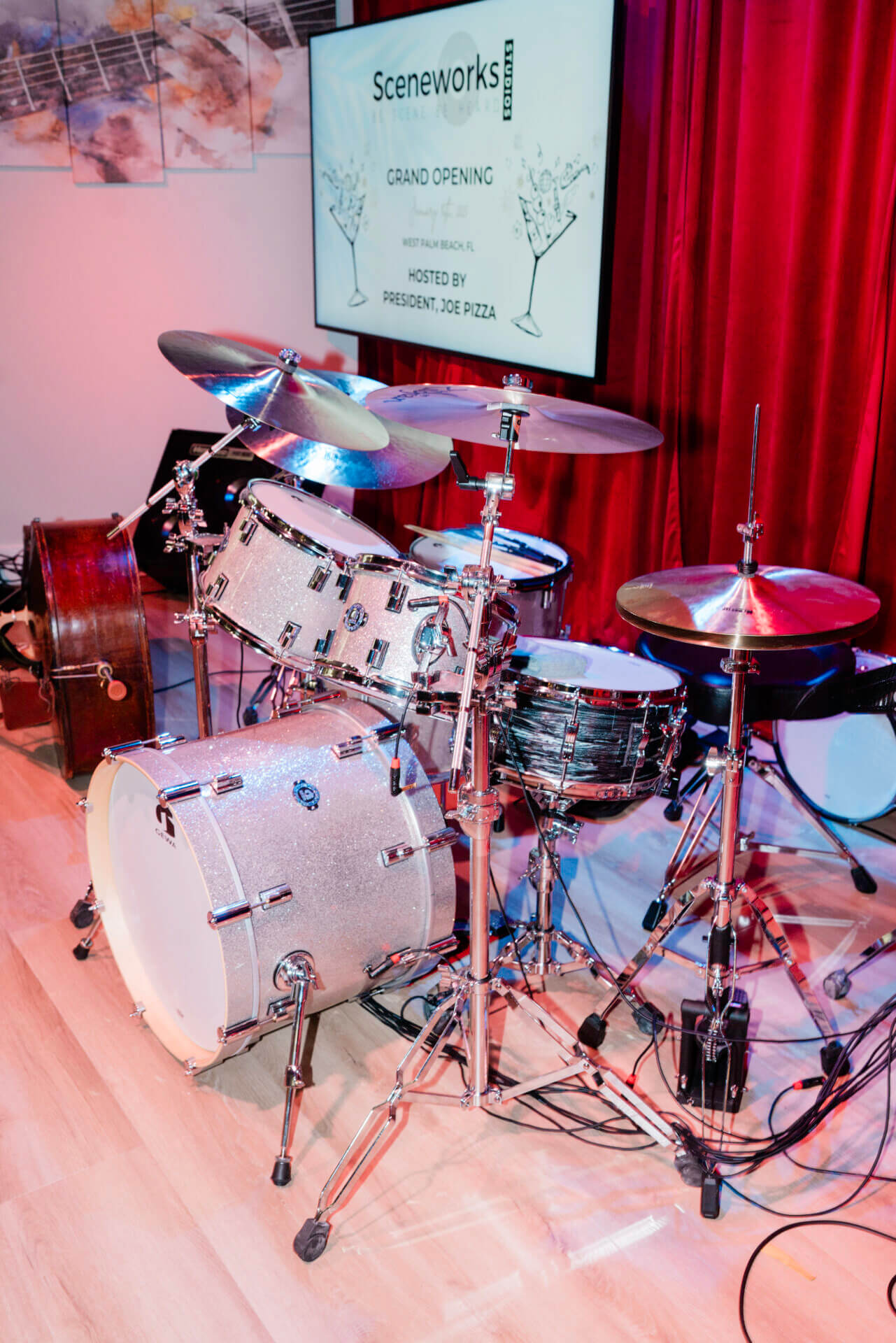 Silver drum kit at grand opening.