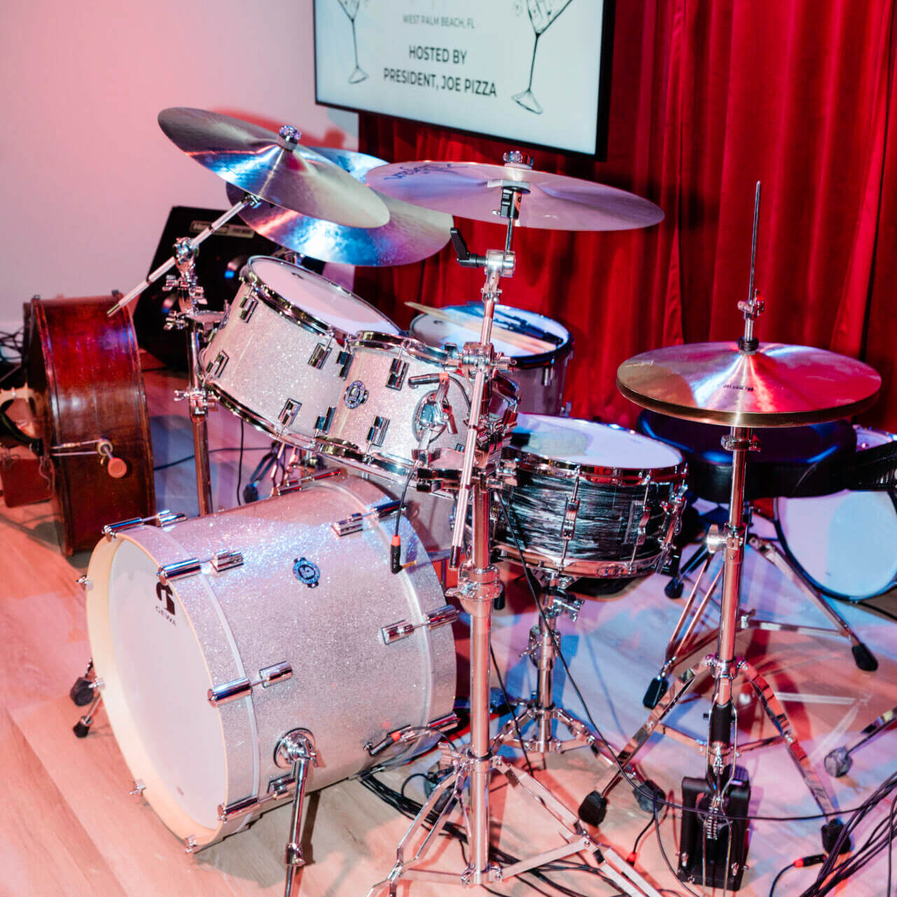 Silver drum kit at grand opening.